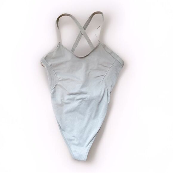 NWT FREE PEOPLE FP Movement Good Karma Bodysuit M/L Smoked Sage Athleisure Yoga - Picture 3 of 12